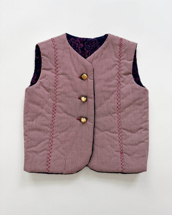 Handmade Padded Patchwork Vest With Wooden Hedgehog Buttons 4-7Y