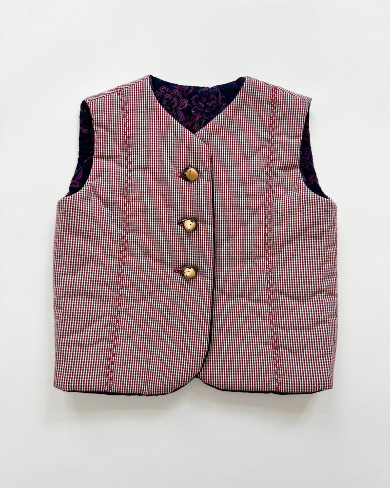 Handmade Padded Patchwork Vest With Wooden Hedgehog Buttons 4-7Y