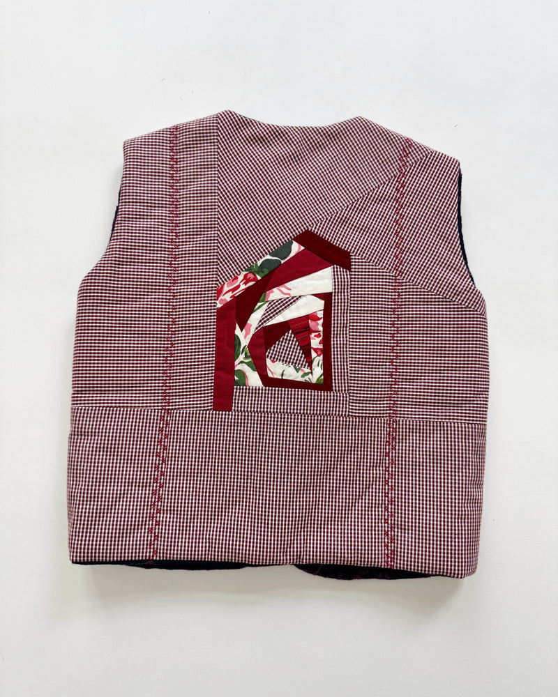 Handmade Padded Patchwork Vest With Wooden Hedgehog Buttons 4-7Y