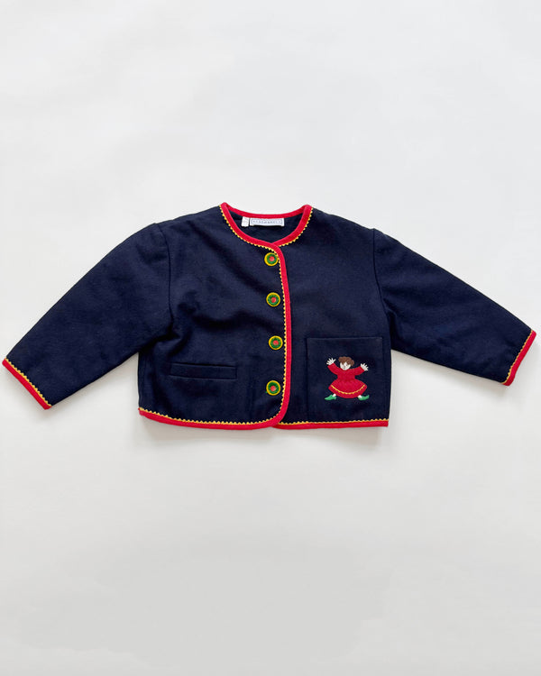 Cacharel Embroidered Patchwork Cotton Lined Wool Jacket 2Y