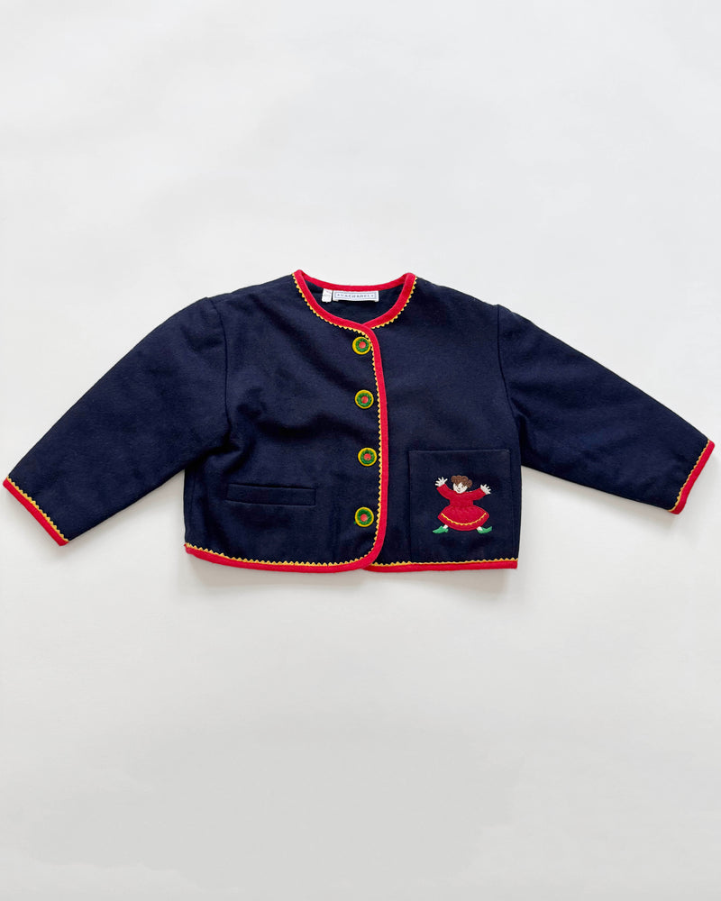 Cacharel Embroidered Patchwork Cotton Lined Wool Jacket 2Y