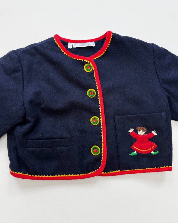 Cacharel Embroidered Patchwork Cotton Lined Wool Jacket 2Y