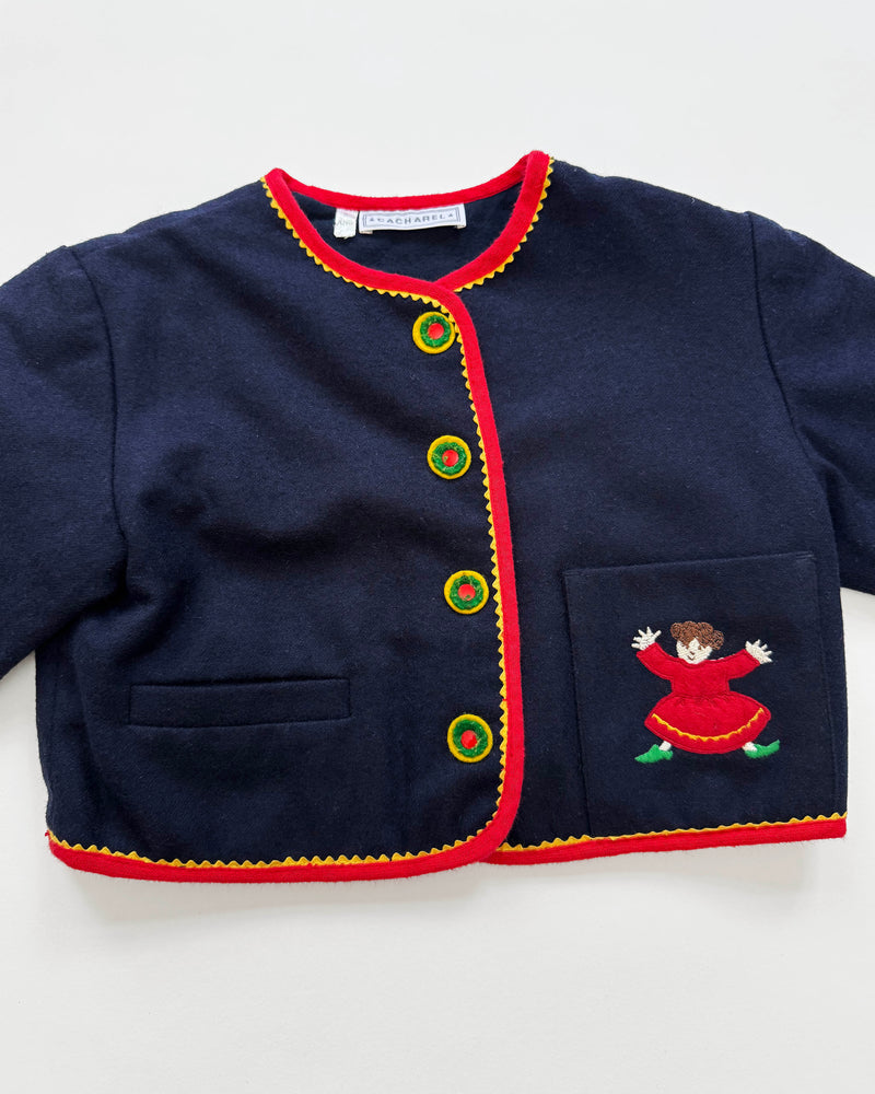 Cacharel Embroidered Patchwork Cotton Lined Wool Jacket 2Y