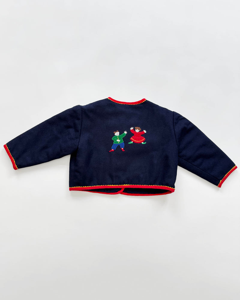 Cacharel Embroidered Patchwork Cotton Lined Wool Jacket 2Y
