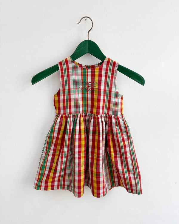 Embroidered Plaid Cotton Dress 4Y