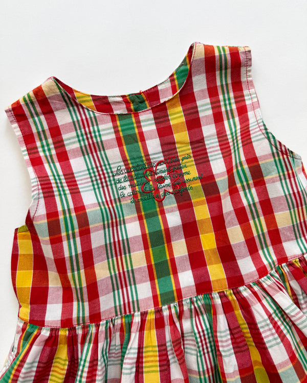 Embroidered Plaid Cotton Dress 4Y