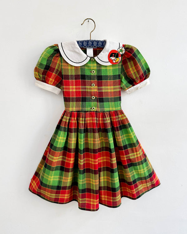 Plaid Dress With Special Embroidered Collar 5-6Y