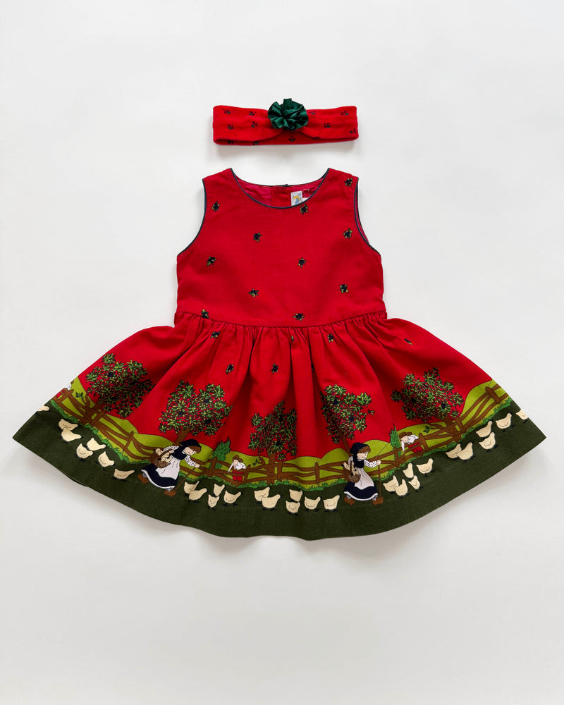 Goose Cotton Dress With Velours Headband 2Y