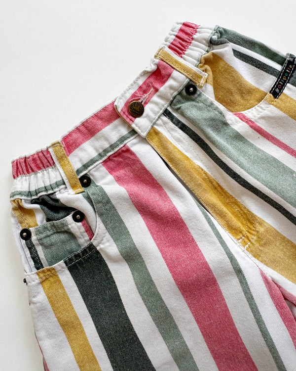 Striped Denim Shorts With Elastic Waist 3-4Y