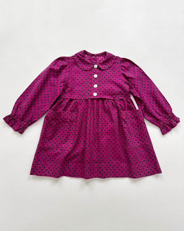 Handmade Cotton Paisley Dress With Apple Buttons 4Y