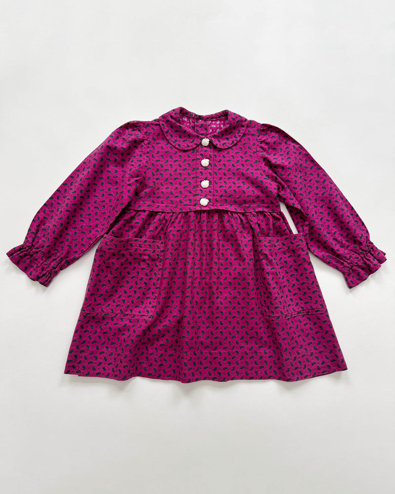 Handmade Cotton Paisley Dress With Apple Buttons 4Y