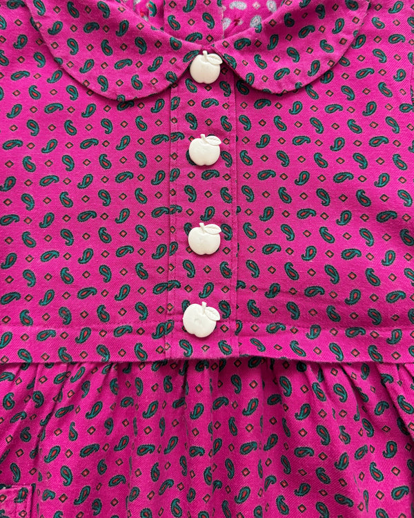Handmade Cotton Paisley Dress With Apple Buttons 4Y