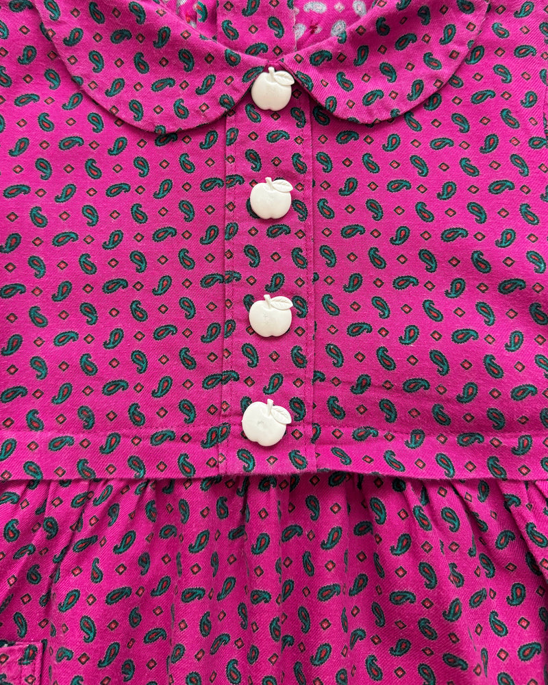 Handmade Cotton Paisley Dress With Apple Buttons 4Y