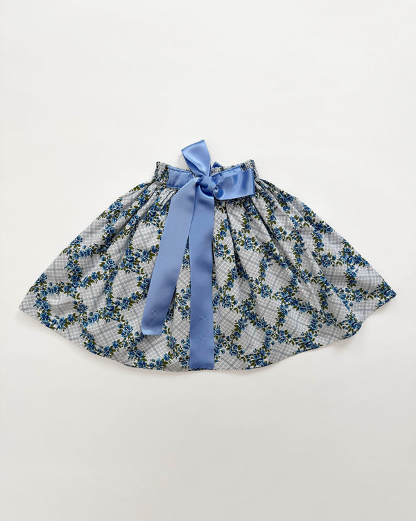 Handmade Floral Cotton Skirt With Blue Bows 5Y