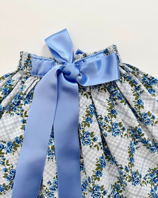 Handmade Floral Cotton Skirt With Blue Bows 5Y