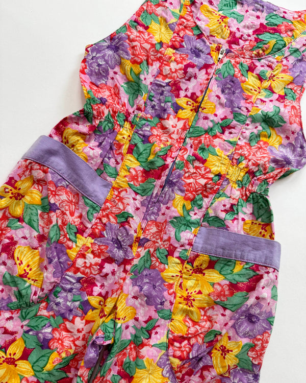 80s Floral Cotton Jumpsuit 7Y