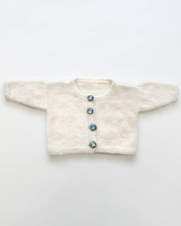 Newborn Angora Wool Cardigan With Hand-Painted Buttons 0-3M