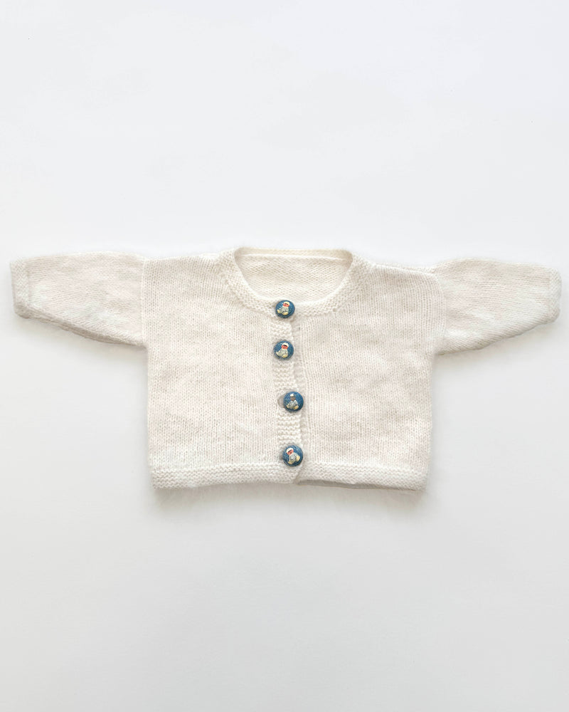Newborn Angora Wool Cardigan With Hand-Painted Buttons 0-3M