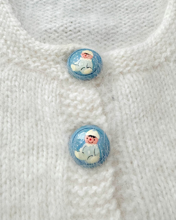 Newborn Angora Wool Cardigan With Hand-Painted Buttons 0-3M