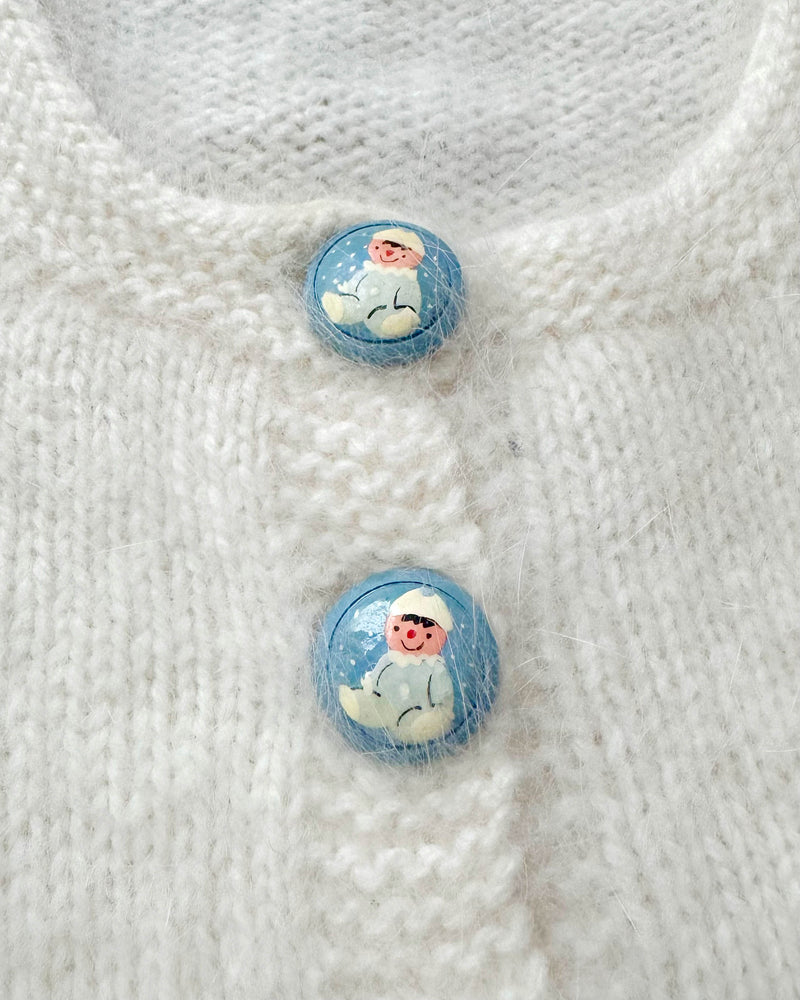 Newborn Angora Wool Cardigan With Hand-Painted Buttons 0-3M