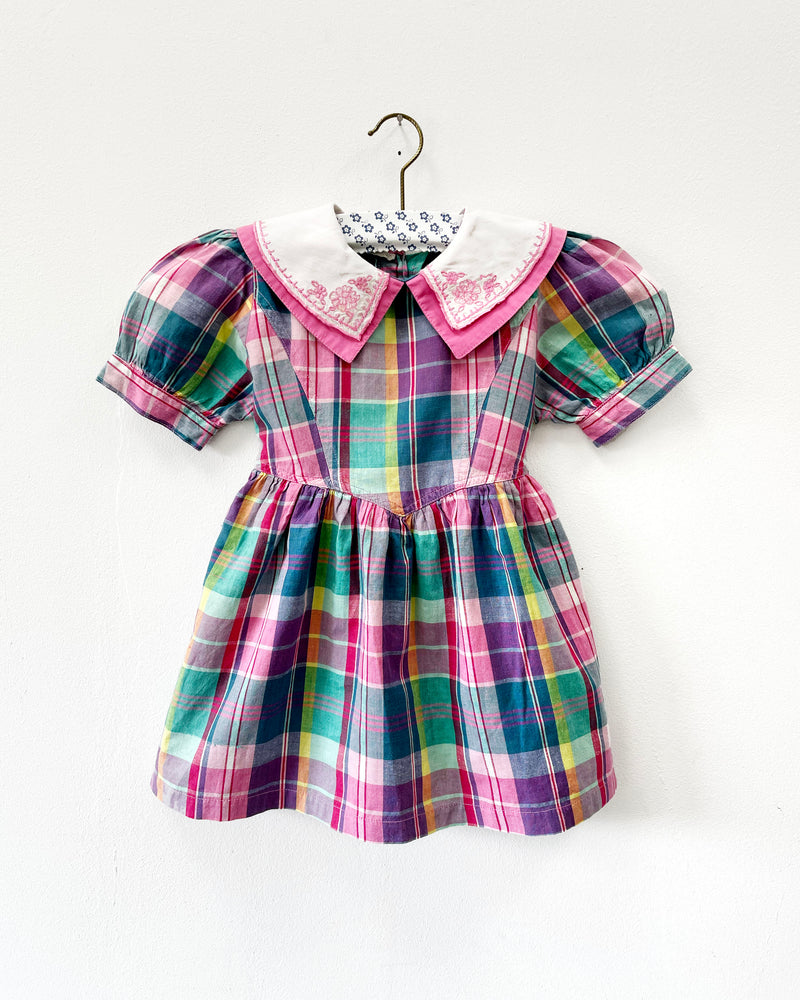 Vintage Gingham Dress With Embroidered Collar