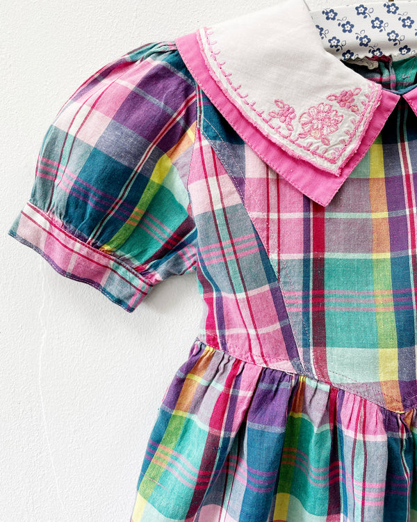 Vintage Gingham Dress With Embroidered Collar