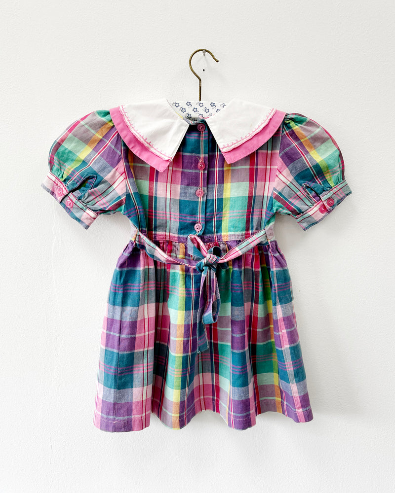 Vintage Gingham Dress With Embroidered Collar