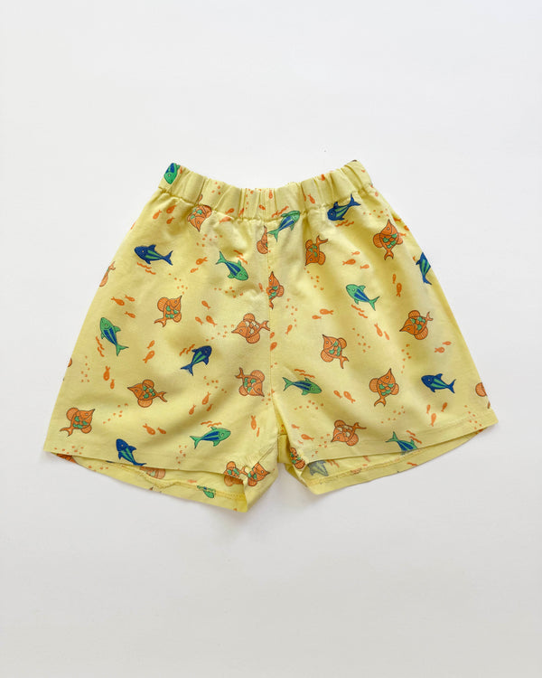 Fish Cotton Shorts With Elastic Waist 4Y