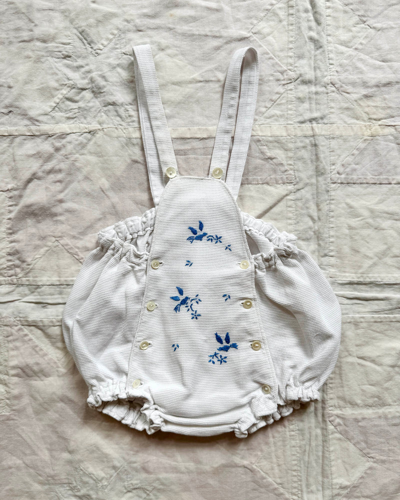 Embroidered Bird Cotton Romper 3-6M