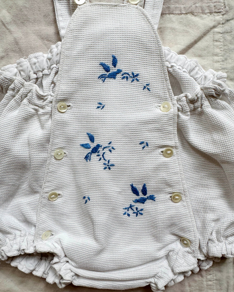 Embroidered Bird Cotton Romper 3-6M