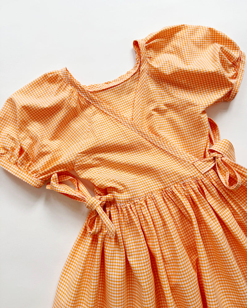 Handmade Orange Gingham Cotton Wrap Dress