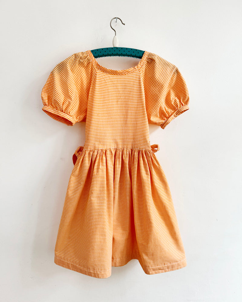Handmade Orange Gingham Cotton Wrap Dress