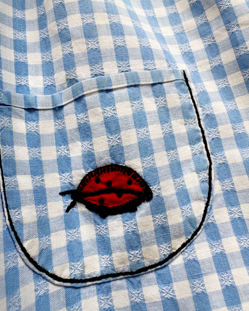 Handmade 60s Gingham Embroidered Ladybug Cotton Dress