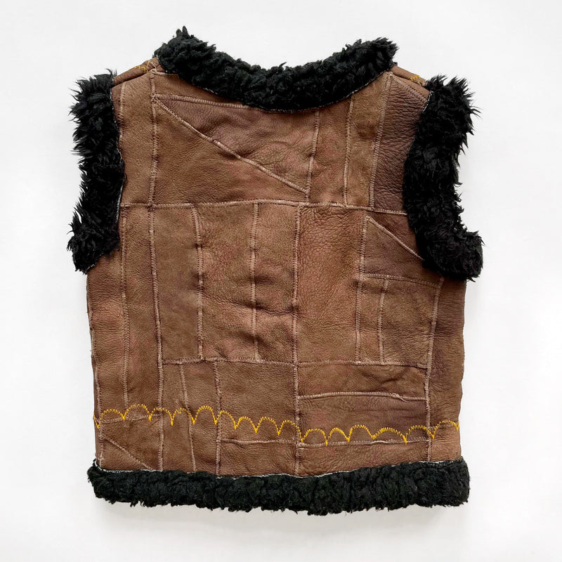 70s Vintage Shearling Vest With Embroidery