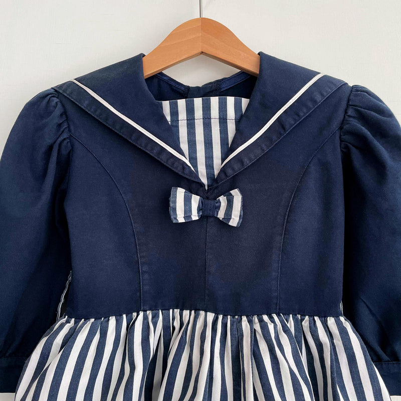 80s Vintage Sailor Cotton / Denim Dress
