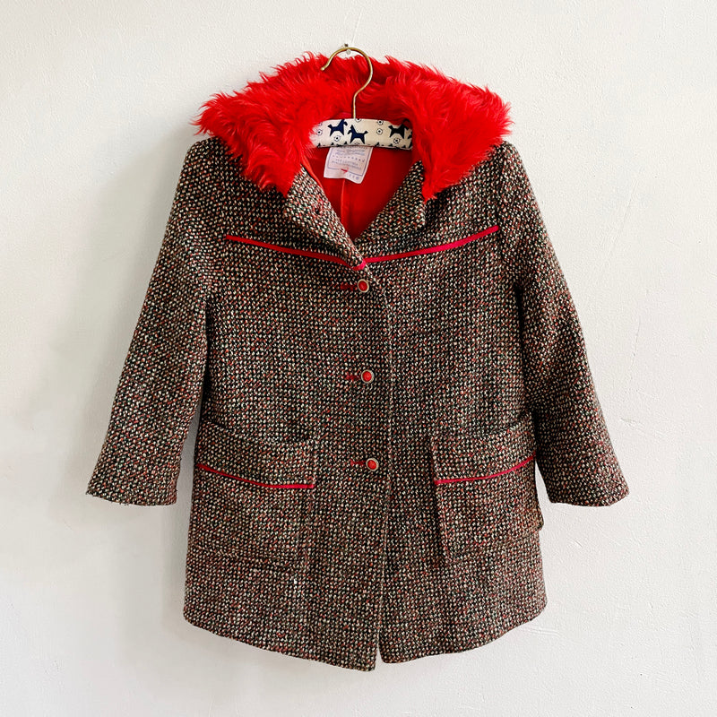 70s Vintage Wool Coat With Faux Fur Hood