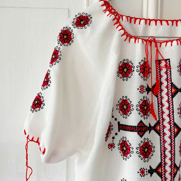 Vintage Hand-Embroidered Cotton Blouse Women's