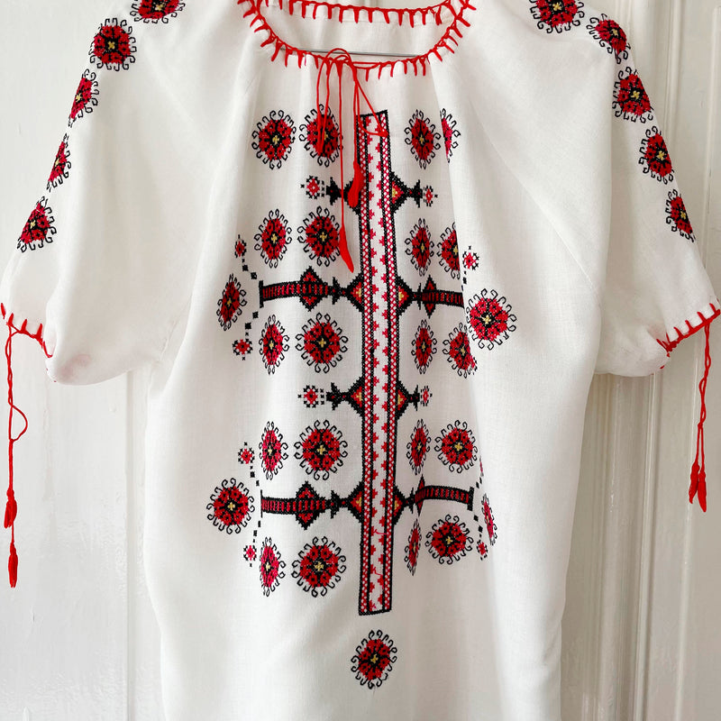 Vintage Hand-Embroidered Cotton Blouse Women's