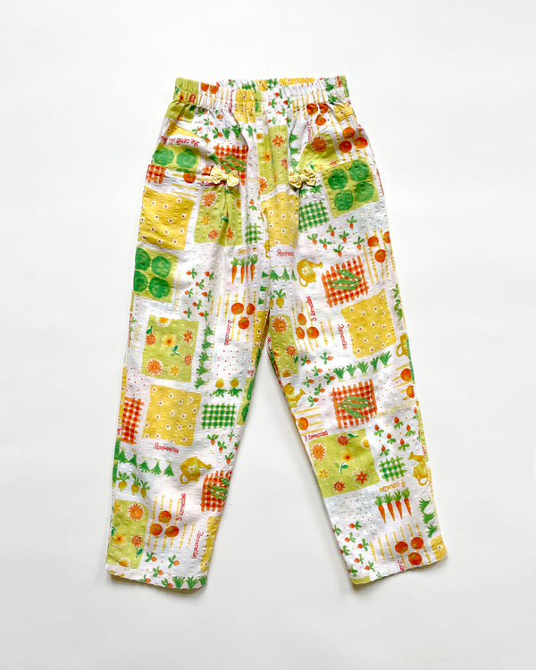 Vintage Seersucker Vegetable Pants With Elastic Waist