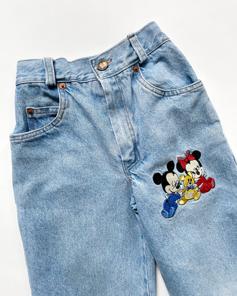 Vintage Light Wash Mickey Mouse Jeans With Elastic Waist