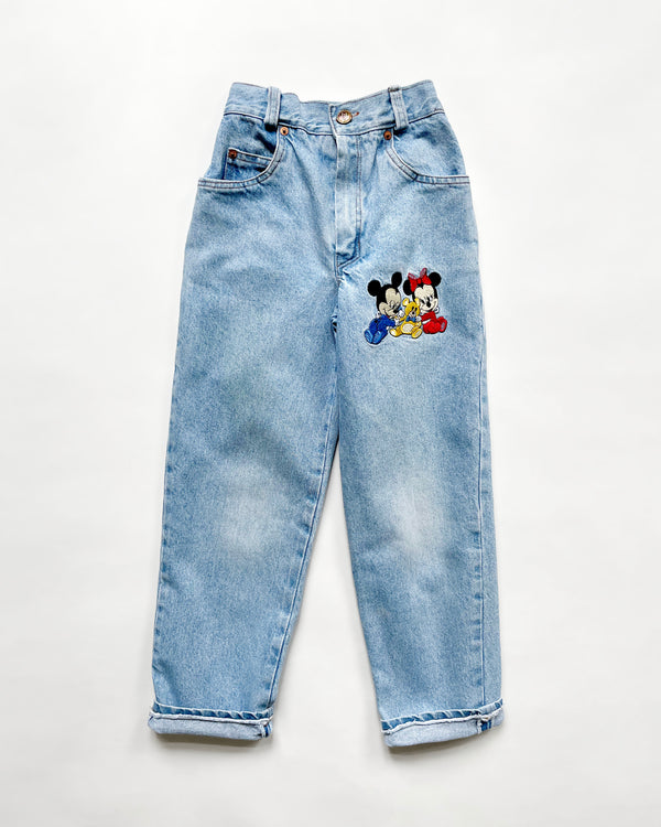Vintage Light Wash Mickey Mouse Jeans With Elastic Waist