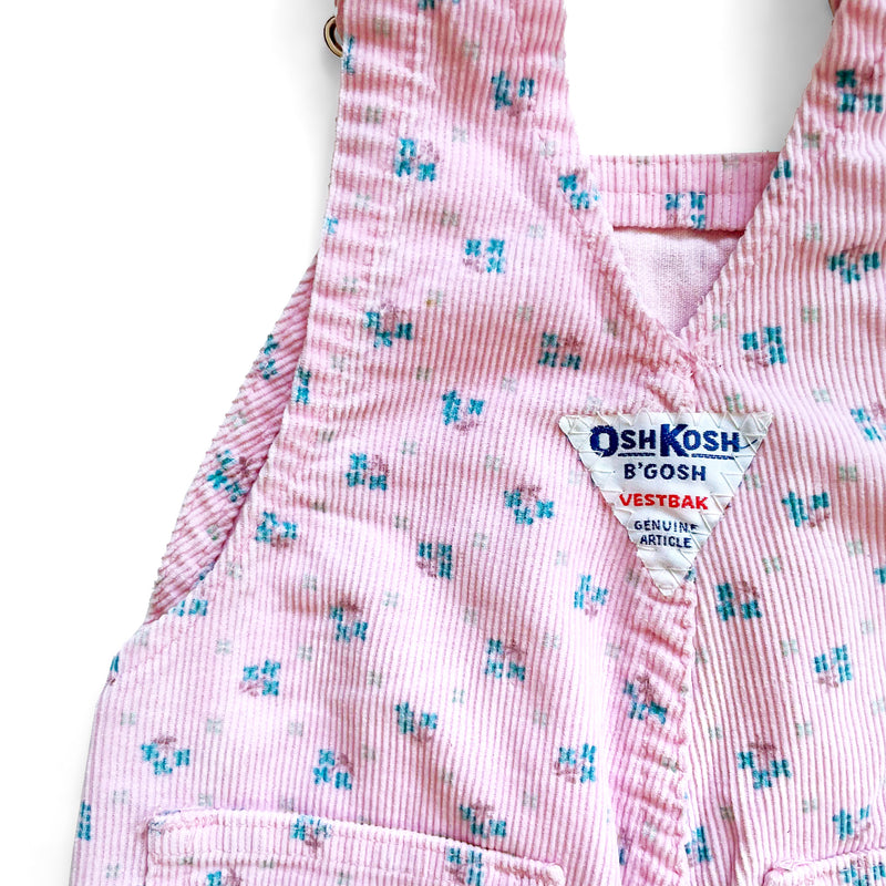 Vintage Oshkosh Light Pink Floral Corduroy Overalls 6/9M