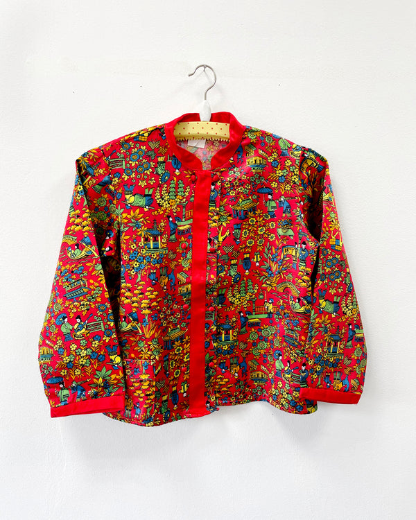 60s Vintage Chinese Print Blouse