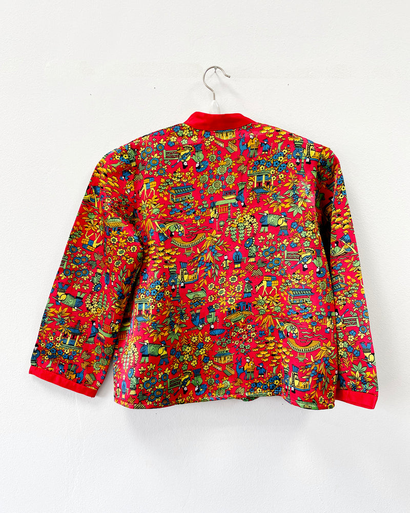 60s Vintage Chinese Print Blouse