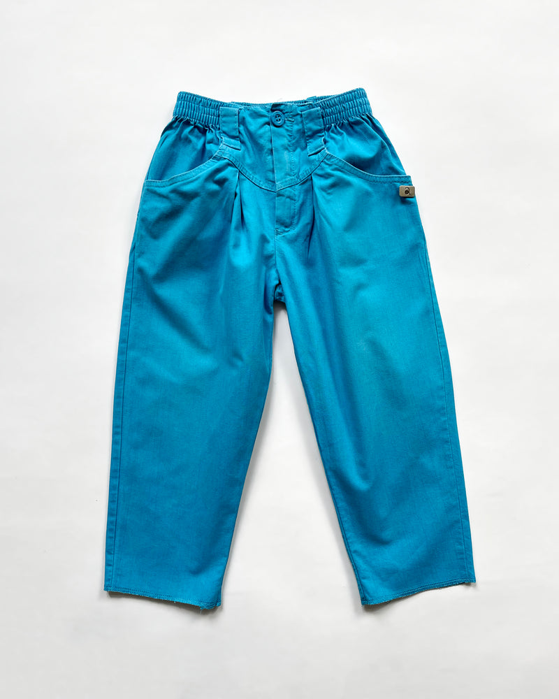 Vintage Cotton Pants With Elastic Waist Blue