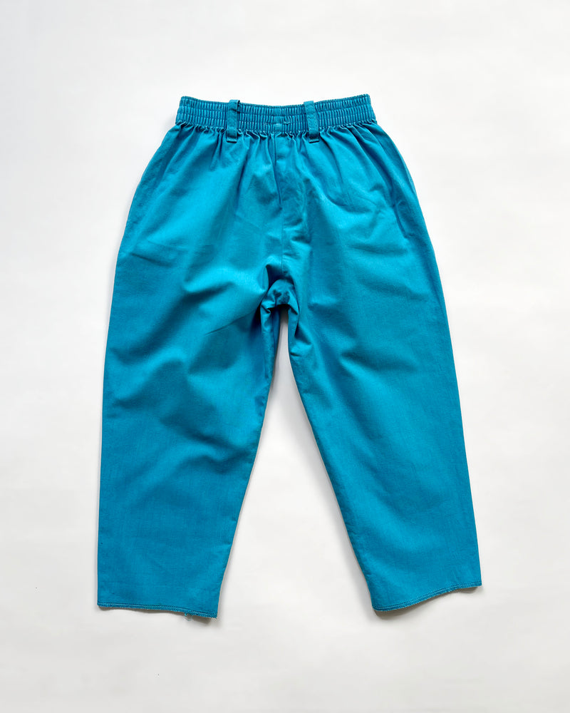 Vintage Cotton Pants With Elastic Waist Blue