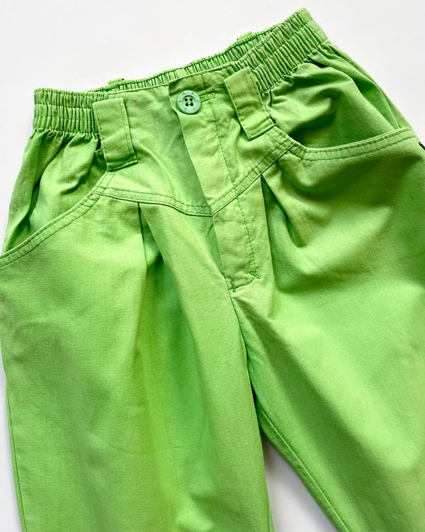 Vintage Cotton Pants With Elastic Waist Green