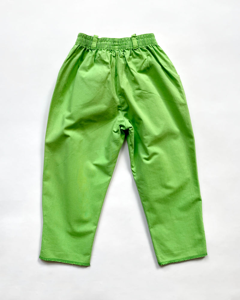 Vintage Cotton Pants With Elastic Waist Green