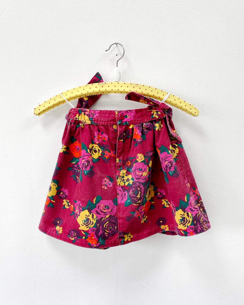 Vintage Esprit Floral Denim Skirt With Elastic Waist