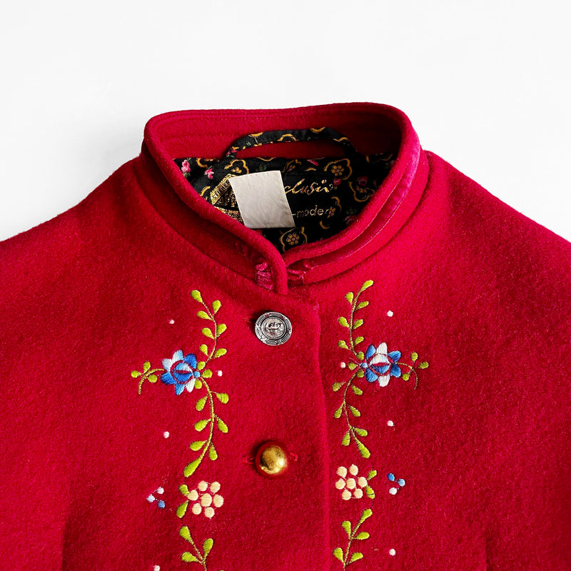 Vintage Wool Two Piece Set With Floral Embroidery